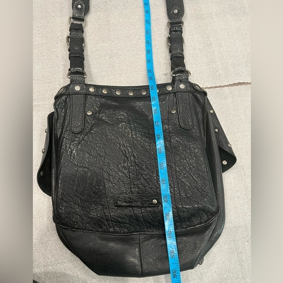 Lucky Brand Pebble Leather Studded Black Crossbody Bag Boho Hippie - Picture 14 of 16
